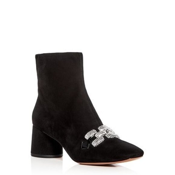 MARC JACOBS Embellished Chain Suede Block Heel Booties - Picture 1 of 7